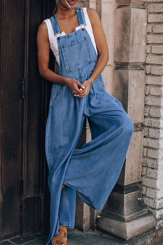 Pocket Spaghetti Strap Loose Jumpsuits(4 Colors)