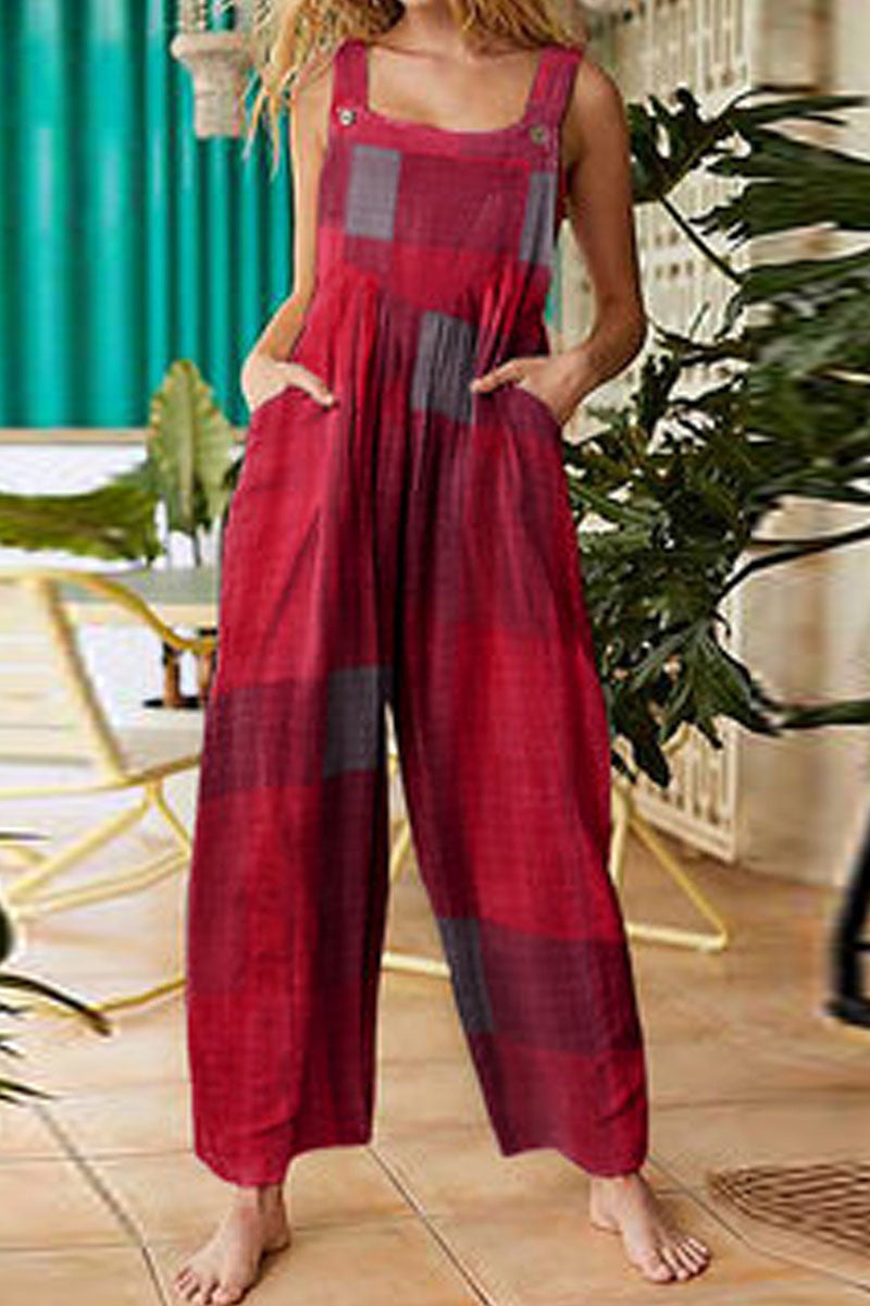 Street Print Patchwork Spaghetti Strap Loose Jumpsuits