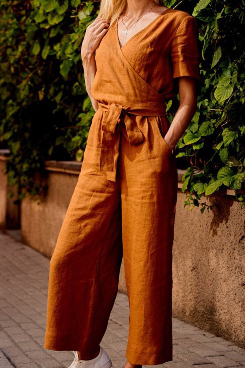 Split Joint V Neck Loose Jumpsuits(3 Colors)