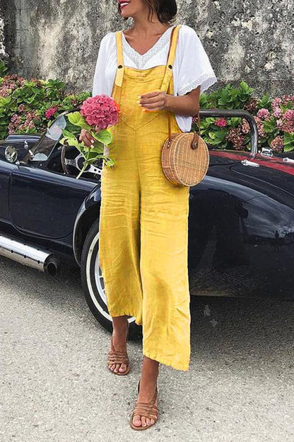 Split Joint Spaghetti Strap Loose Jumpsuits（5 Colors）