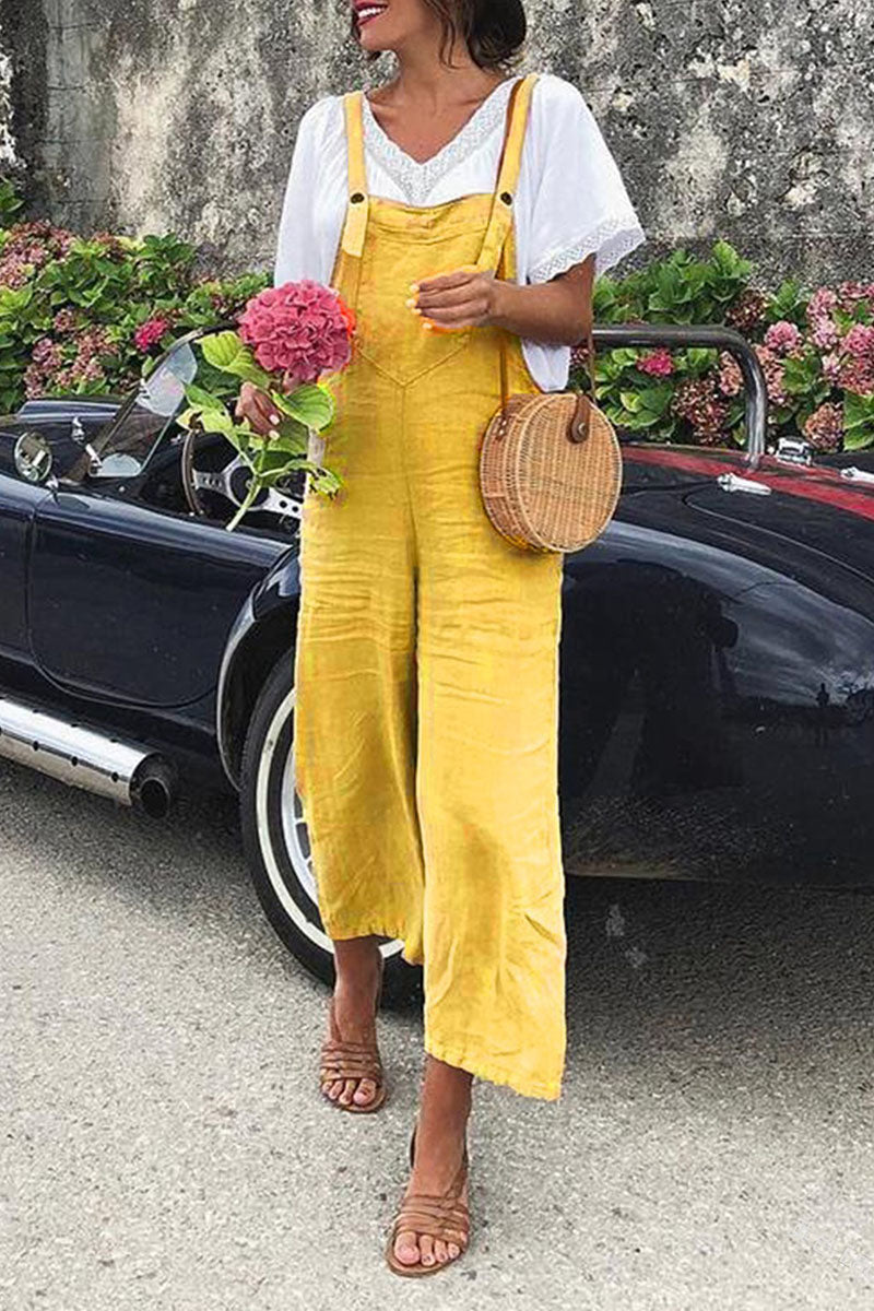 Split Joint Spaghetti Strap Loose Jumpsuits（5 Colors）
