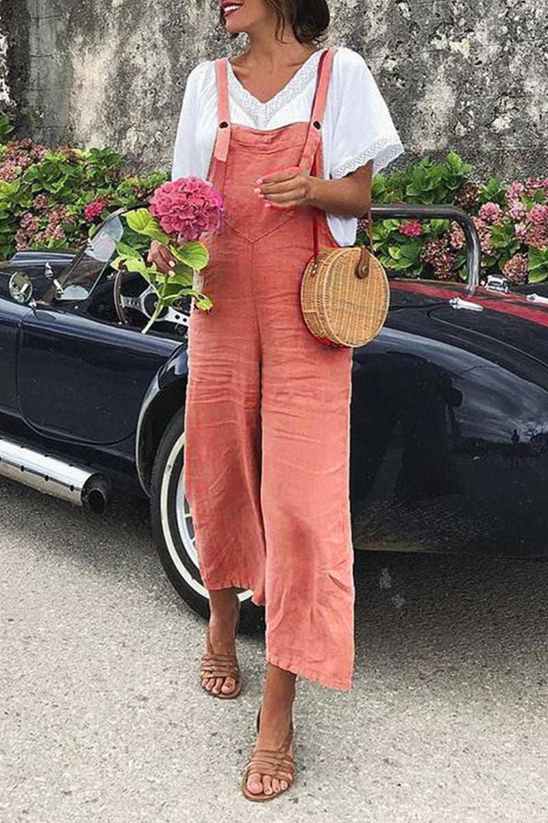 Split Joint Spaghetti Strap Loose Jumpsuits（5 Colors）