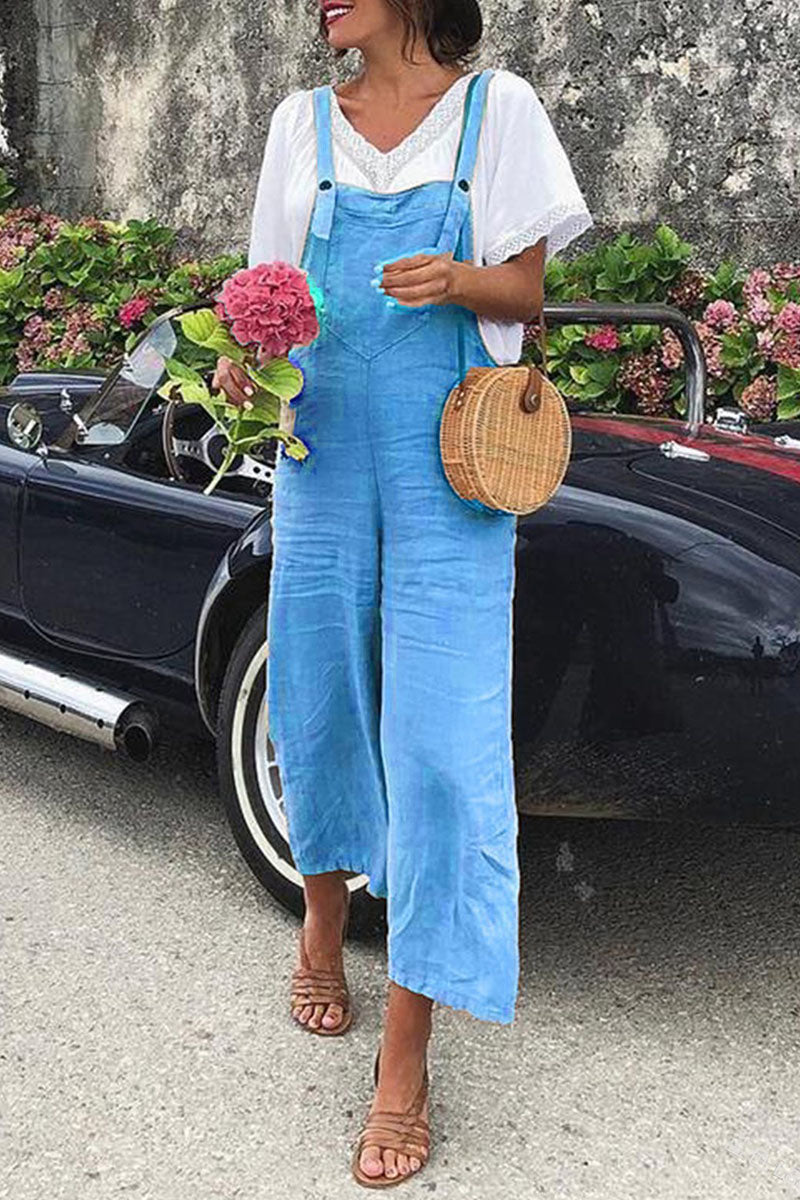 Split Joint Spaghetti Strap Loose Jumpsuits（5 Colors）