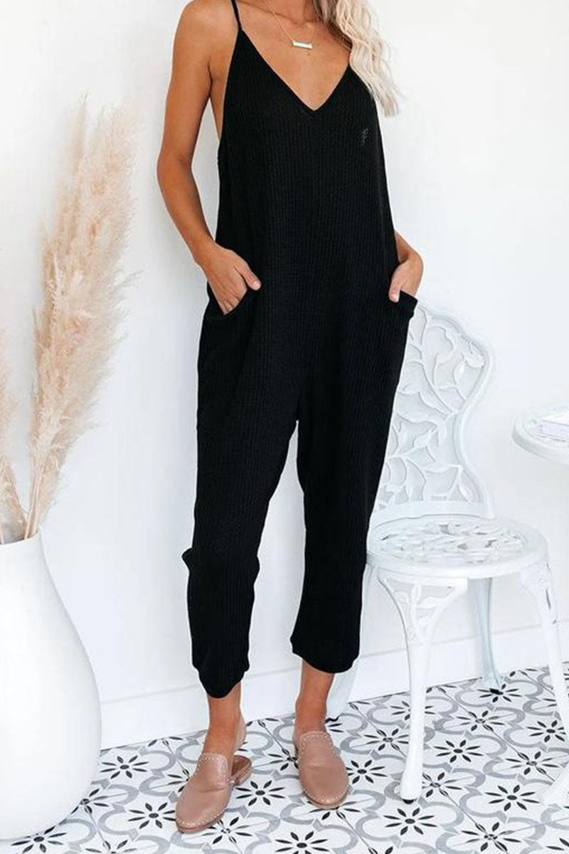 Street Pocket V Neck Loose Jumpsuits(4 Colors)