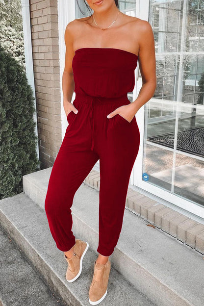 Street Split Joint Strapless Jumpsuits(3 Colors)