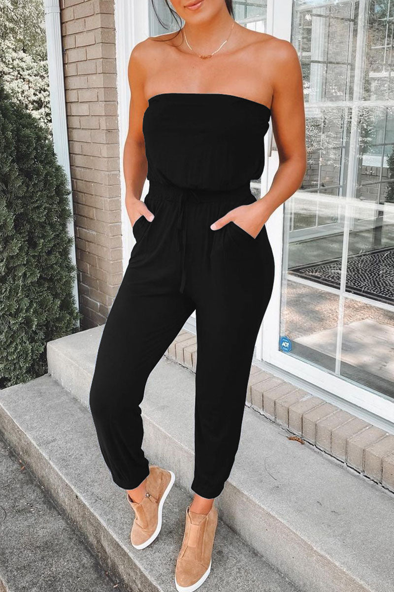 Street Patchwork Strapless Jumpsuits(3 Colors)