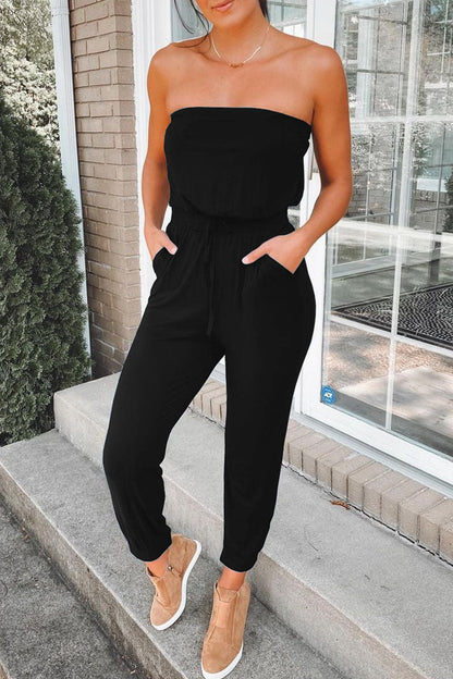 Street Patchwork Strapless Jumpsuits(3 Colors)