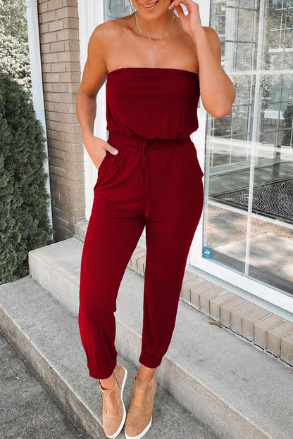 Street Split Joint Strapless Jumpsuits(3 Colors)