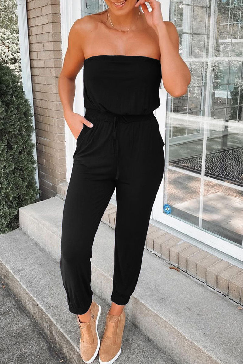 Street Split Joint Strapless Jumpsuits(3 Colors)