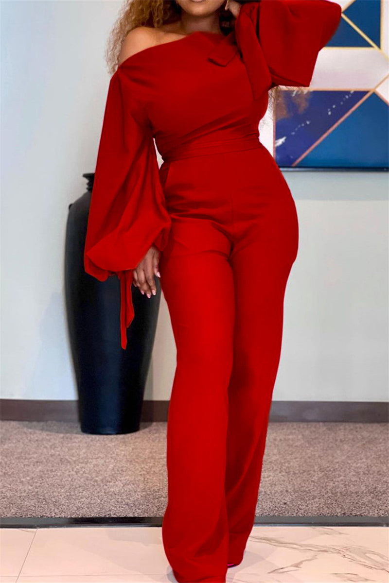 Bandage Oblique Collar Regular Jumpsuits(3 Colors)