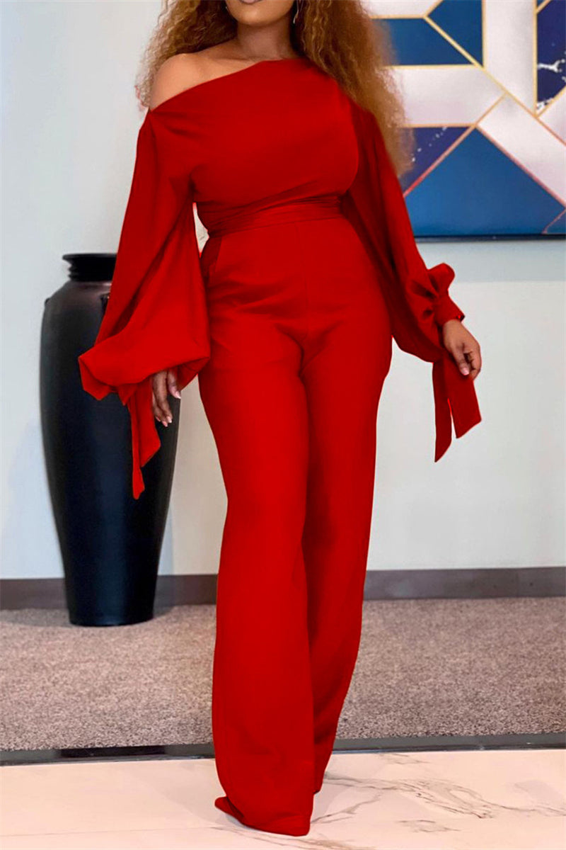 Bandage Oblique Collar Regular Jumpsuits(3 Colors)