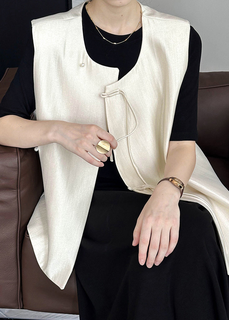 Beige Chinese Button Cotton Waistcoat O Neck Fall Af1062