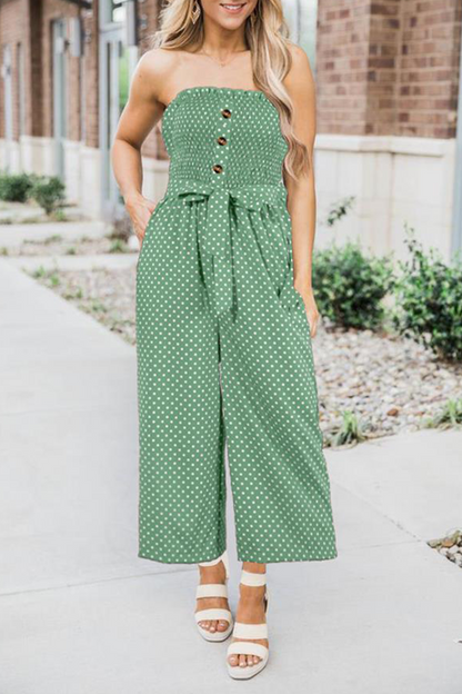 Dot Frenulum Buckle Strapless Straight Jumpsuits