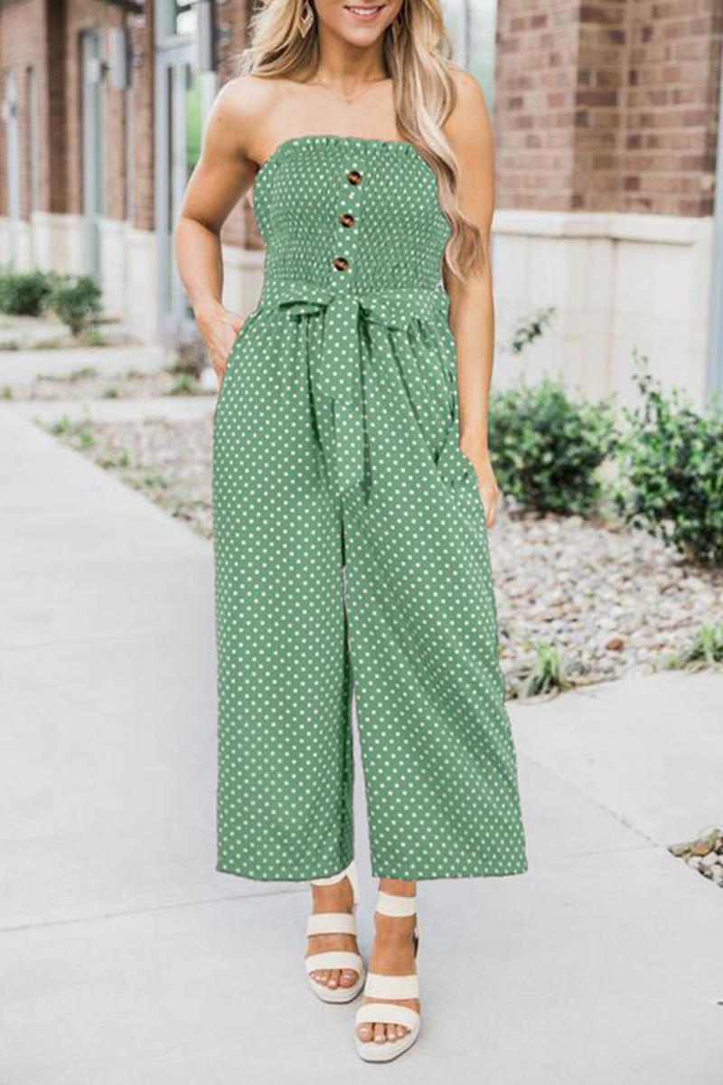 Dot Frenulum Buckle Strapless Straight Jumpsuits
