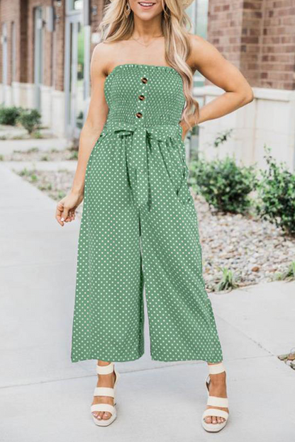Dot Frenulum Buckle Strapless Straight Jumpsuits