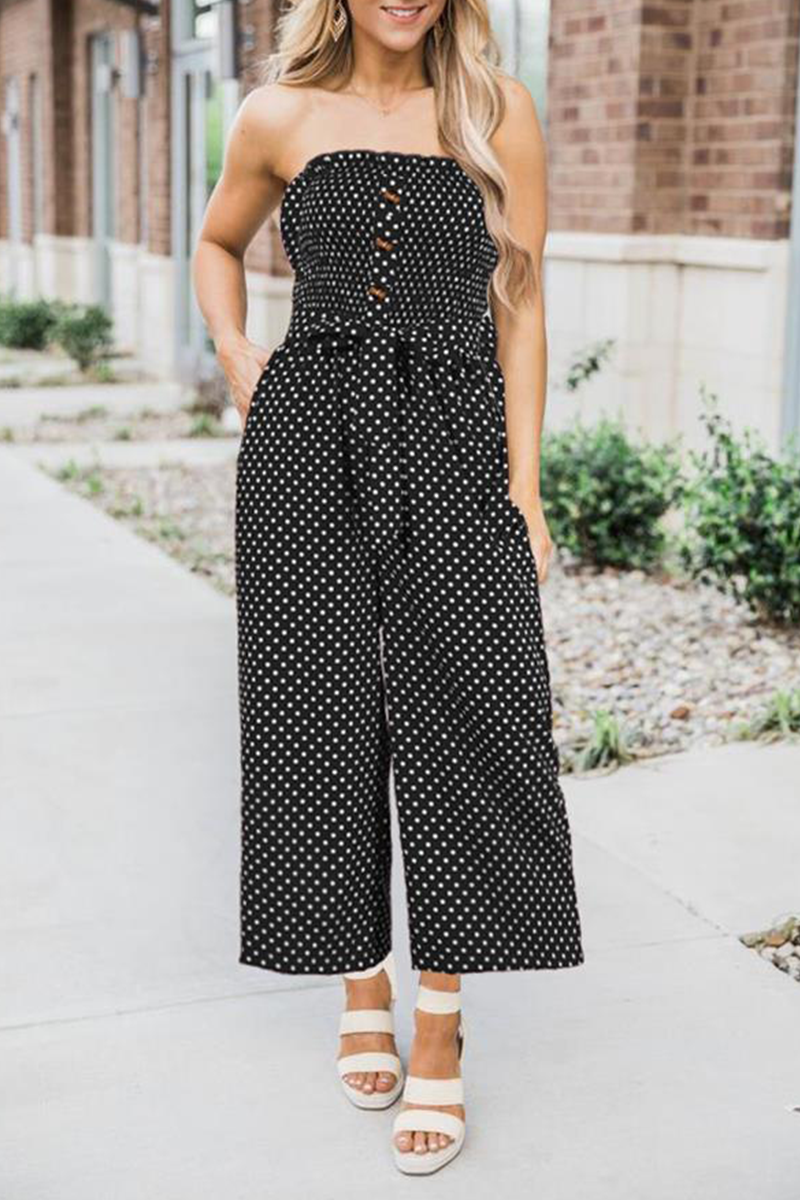 Dot Frenulum Buckle Strapless Straight Jumpsuits