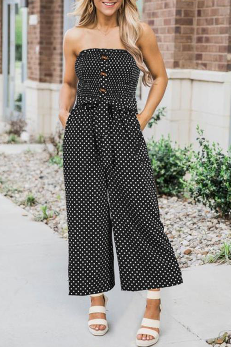 Dot Frenulum Buckle Strapless Straight Jumpsuits