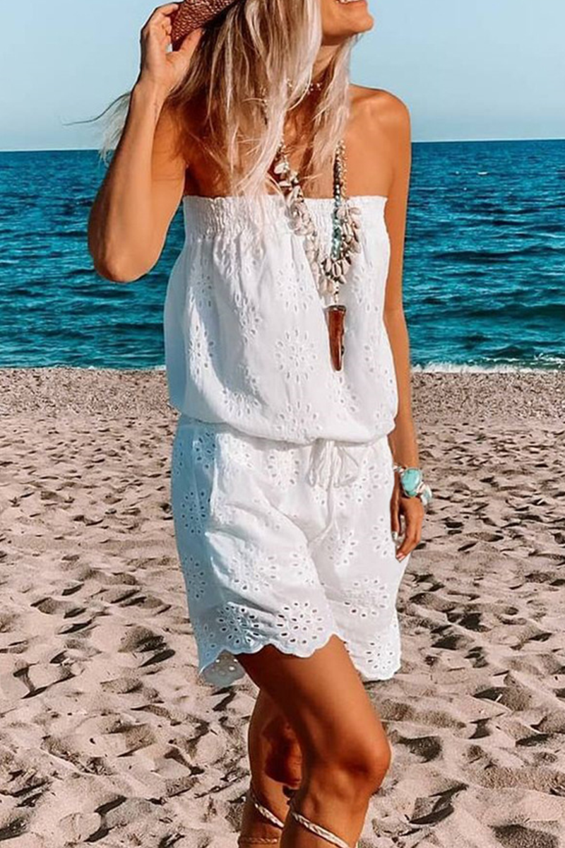 Hollowed Out Frenulum Strapless Loose Rompers