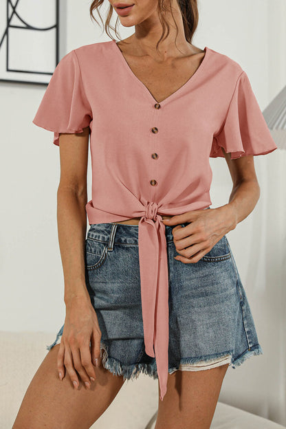 Sweet Patchwork V Neck T-shirts
