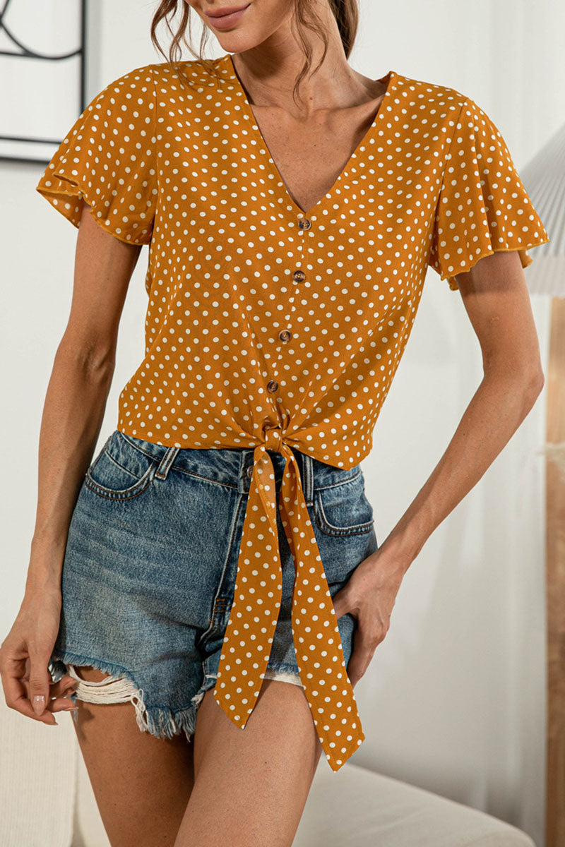 Sweet Patchwork V Neck T-shirts