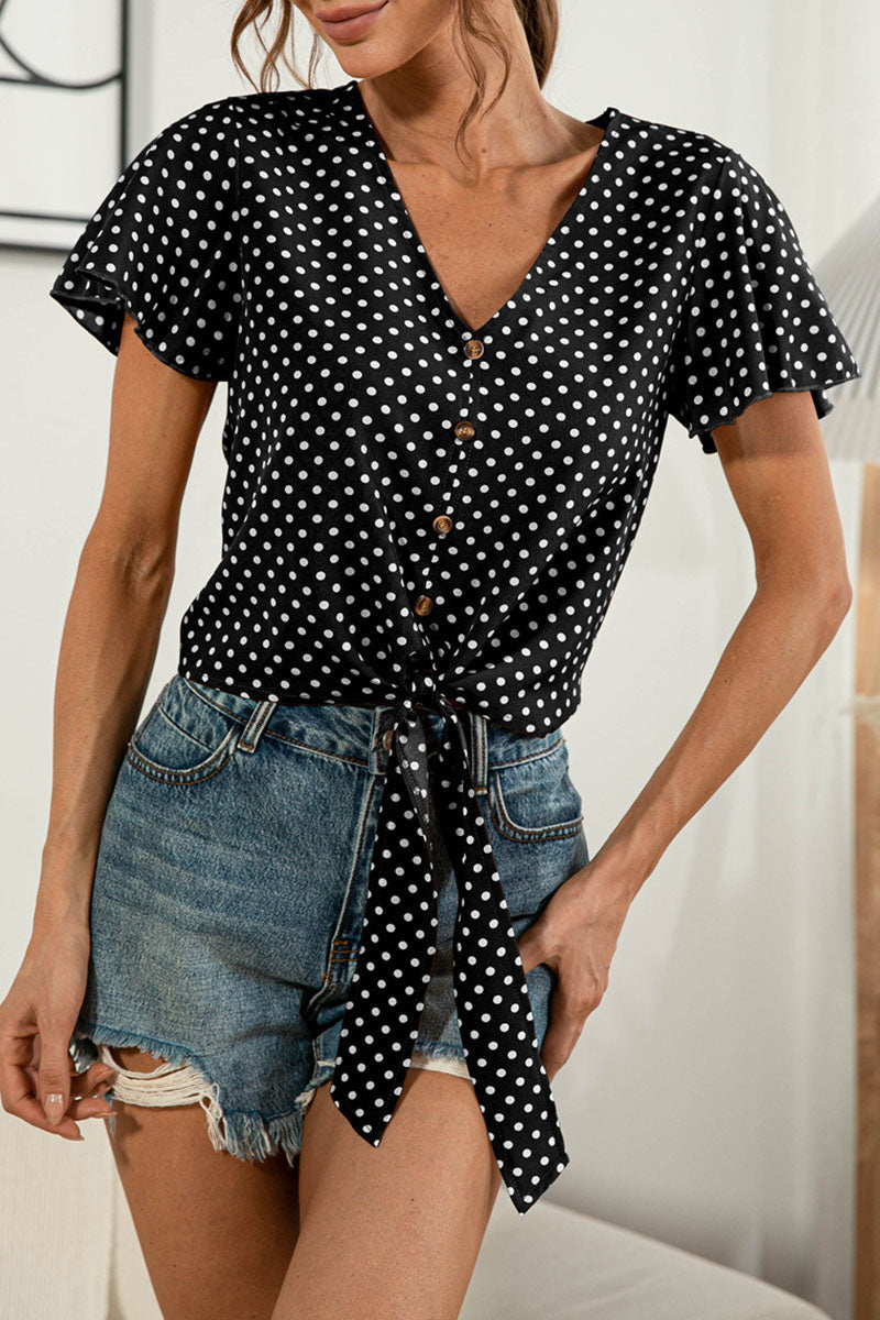 Sweet Patchwork V Neck T-shirts