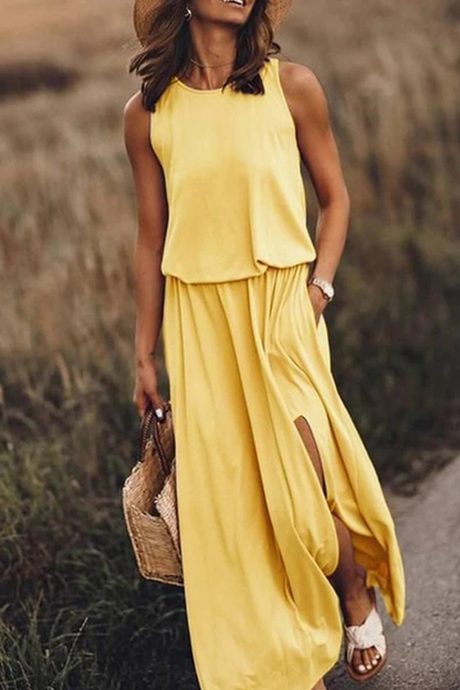 Slit O Neck Waist Skirt Dresses(8 Colors)