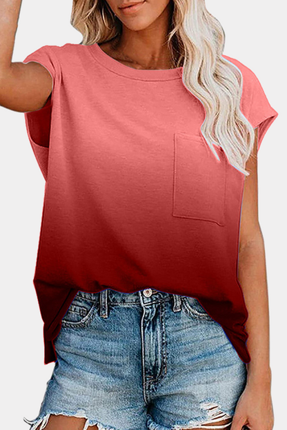 Street Gradual Change Pocket O Neck T-shirts(6 Colors)