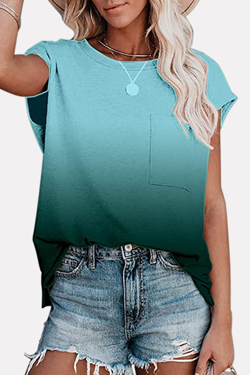 Street Gradual Change Pocket O Neck T-shirts(6 Colors)
