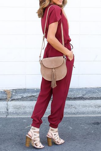 Street Frenulum V Neck Jumpsuits(3 Colors)