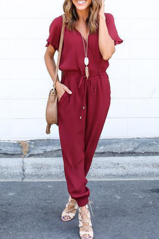 Street Frenulum V Neck Jumpsuits(3 Colors)
