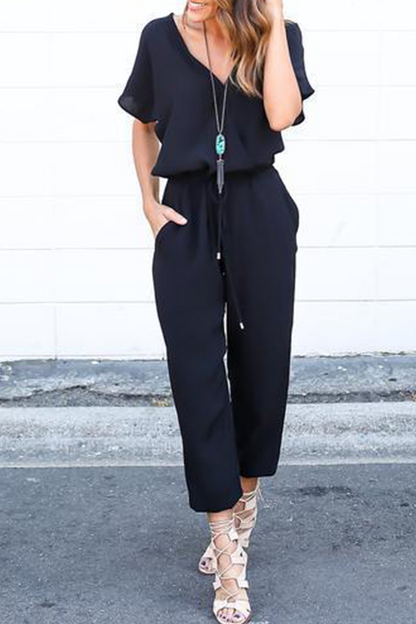 Street Frenulum V Neck Jumpsuits(3 Colors)