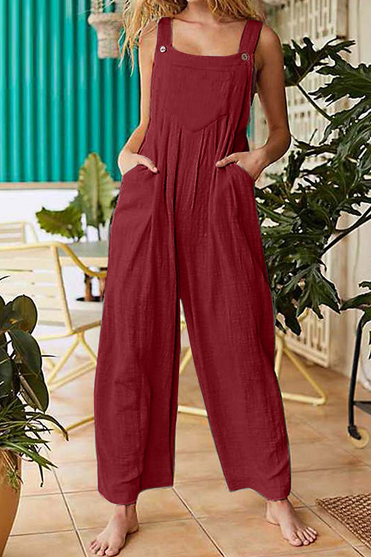 Pocket Buttons Square Collar Jumpsuits