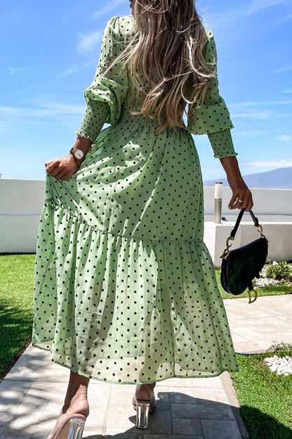 Street Polka Dot Patchwork V Neck Waist Skirt Dresses