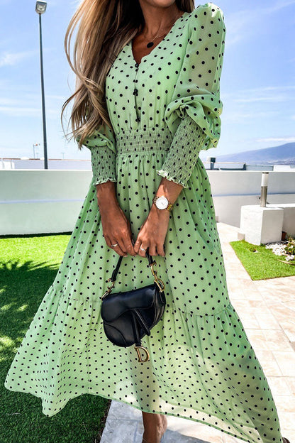 Street Polka Dot Patchwork V Neck Waist Skirt Dresses