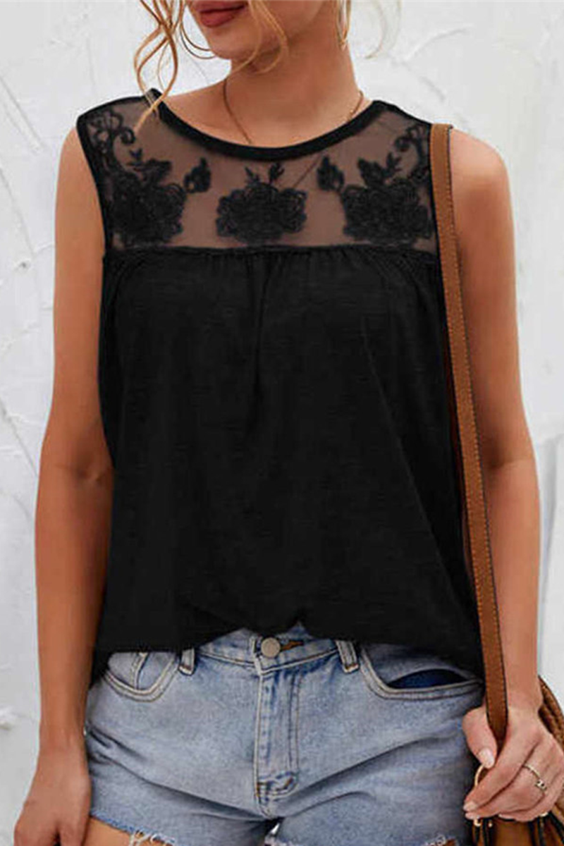 Lace Mesh O Neck T-shirts