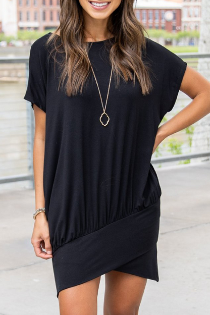 Patchwork Fold O Neck Wrapped Skirt Dresses