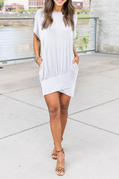 Patchwork Fold O Neck Wrapped Skirt Dresses