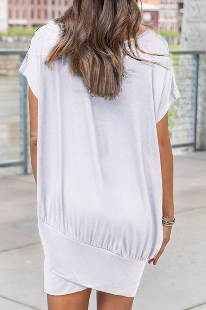 Patchwork Fold O Neck Wrapped Skirt Dresses