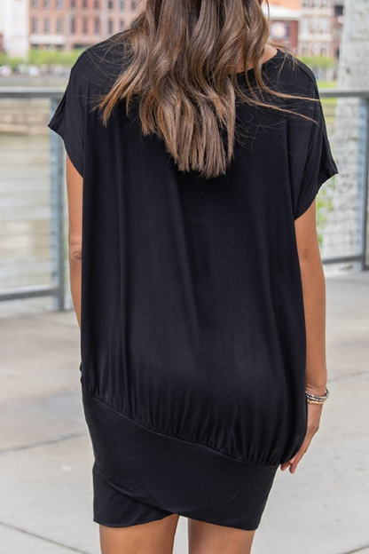 Patchwork Fold O Neck Wrapped Skirt Dresses
