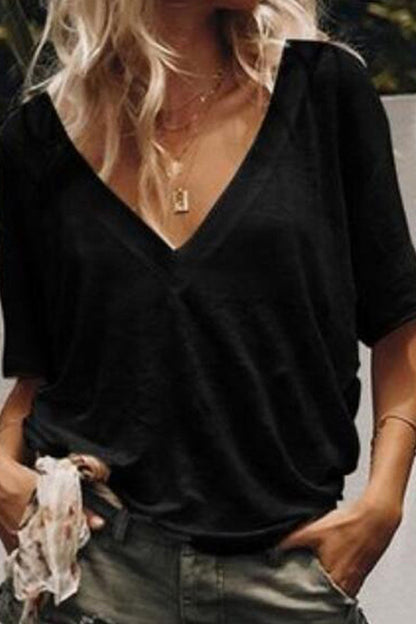 Patchwork V Neck T-shirts(3 Colors)