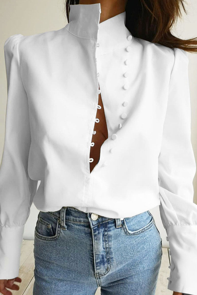 Street Patchwork Mandarin Collar Blouses