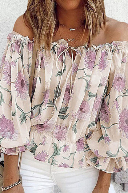 Sweet Print Patchwork Off the Shoulder Blouses(4 Colors)