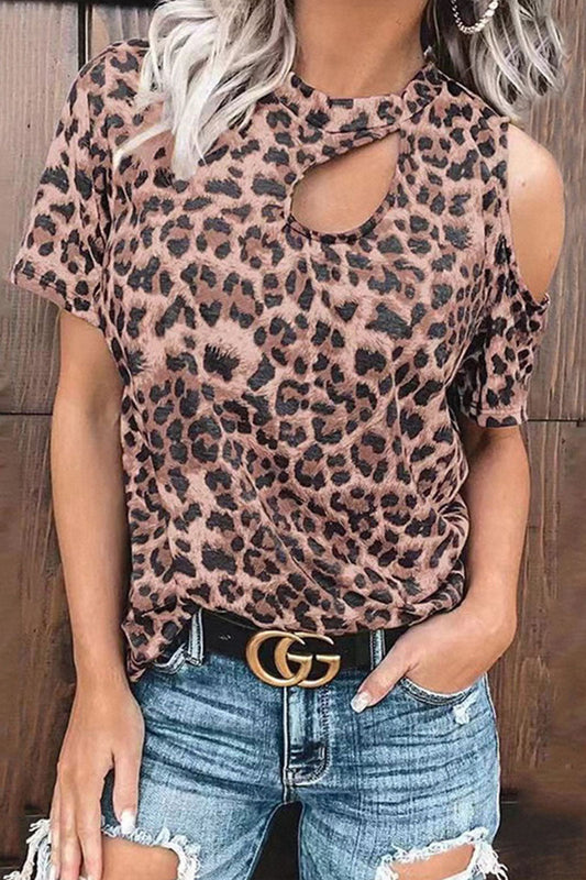 Street Leopard Split Joint O Neck T-shirts