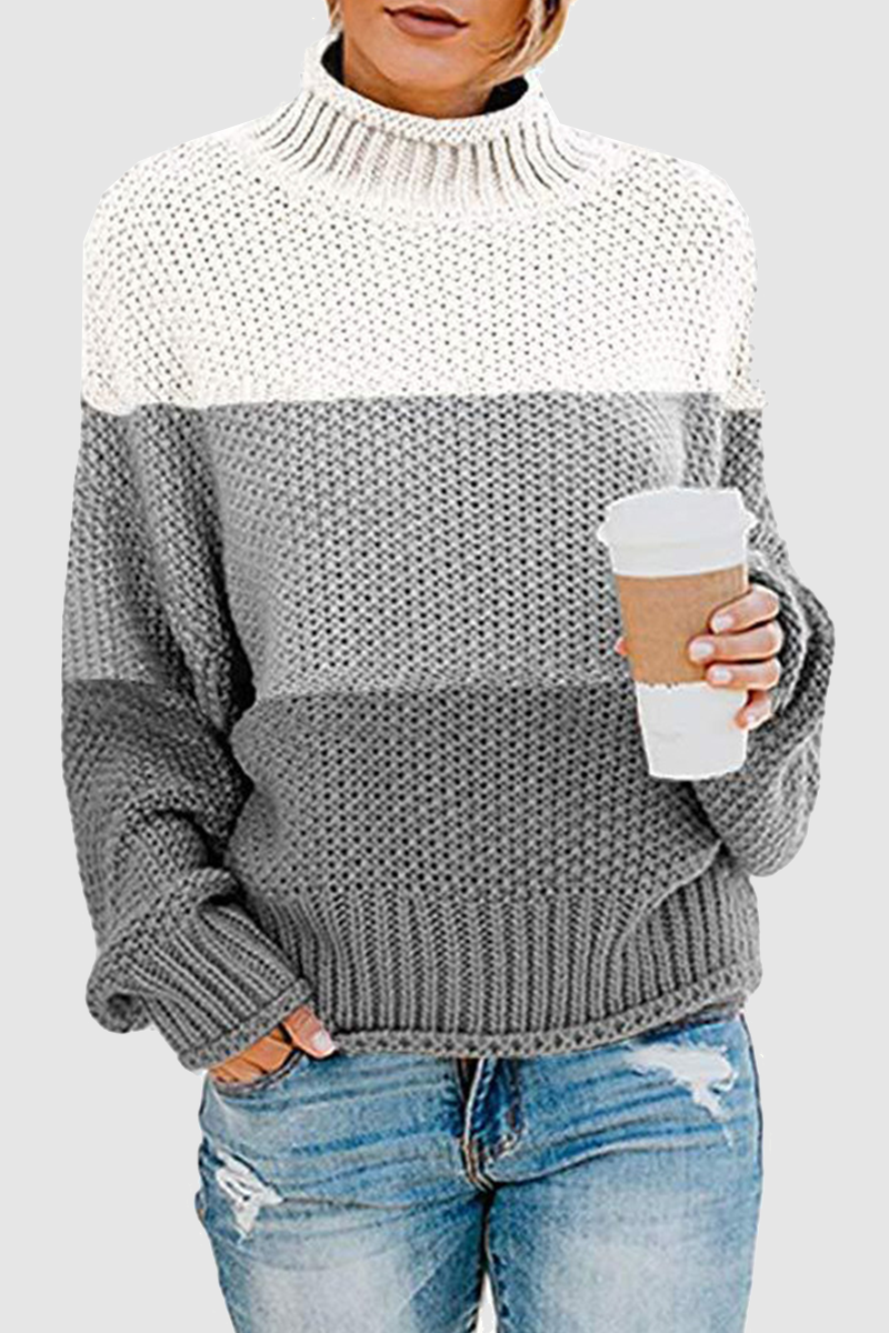 Patchwork Contrast Turtleneck Sweaters(7 Colors)
