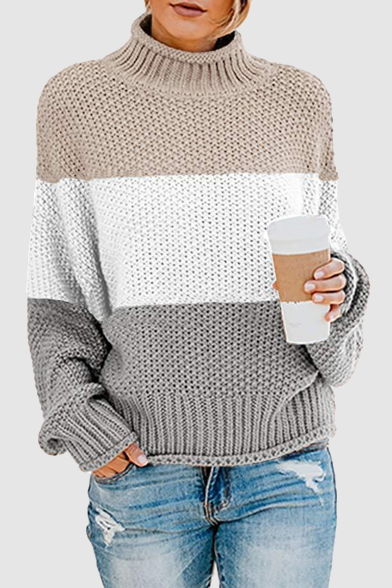 Patchwork Contrast Turtleneck Sweaters(7 Colors)