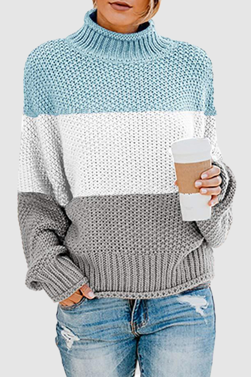 Patchwork Contrast Turtleneck Sweaters(7 Colors)