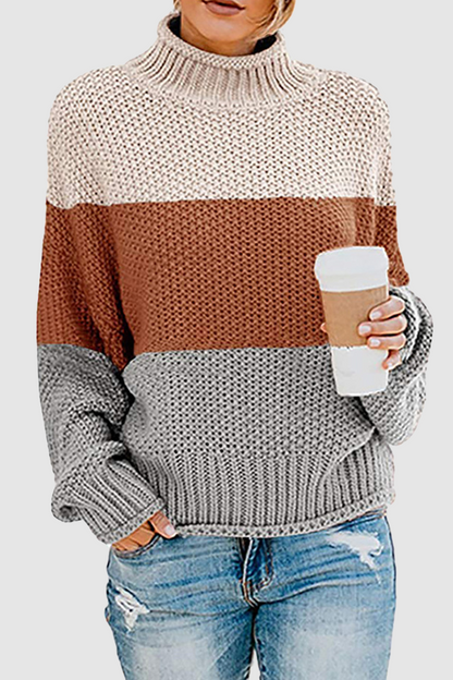 Patchwork Contrast Turtleneck Sweaters(7 Colors)