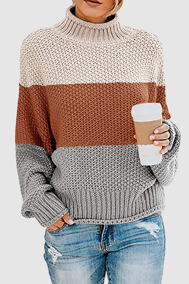 Patchwork Contrast Turtleneck Sweaters(7 Colors)