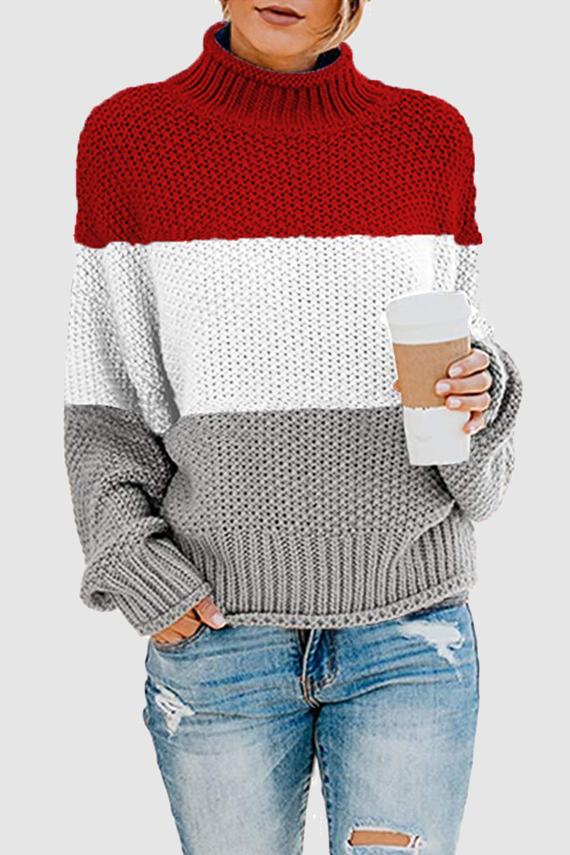 Patchwork Contrast Turtleneck Sweaters(7 Colors)