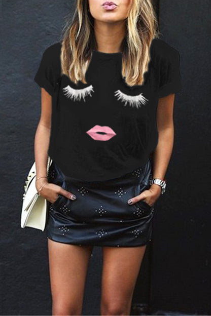 Print Patchwork O Neck T-shirts